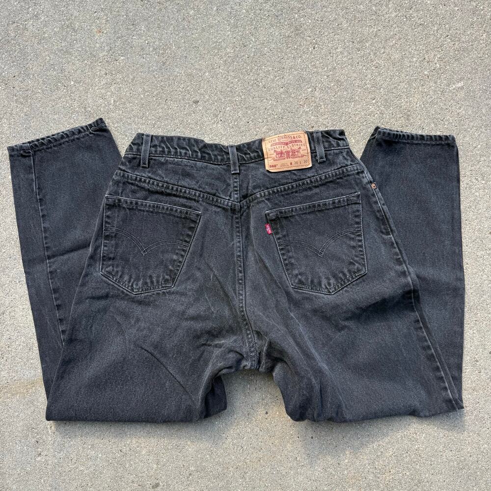 Vintage 90s Levi's 560 Black Loose Fit Tapered Leg Jeans 36x30